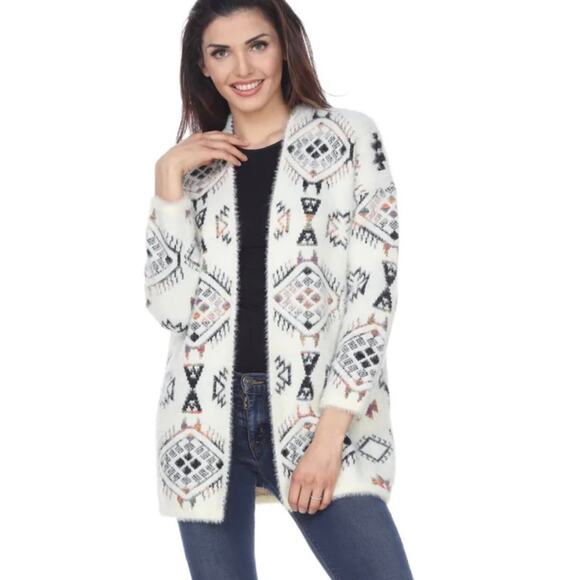 Kamana NEW Southwest Frost Open Cardigan Womens Large Fuzzy Soft Aztec Sweater - Picture 1 of 9